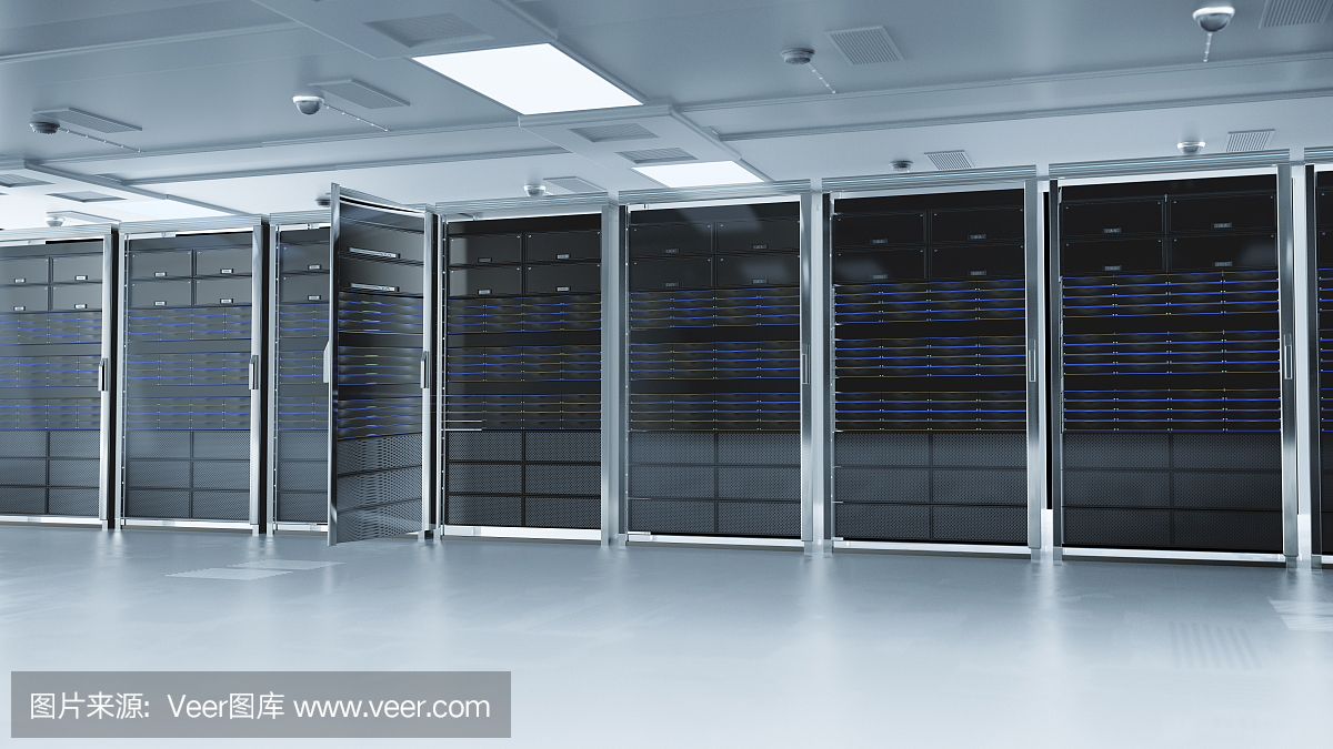 服務(wù)器室或服務(wù)器計算機。3 d渲染。