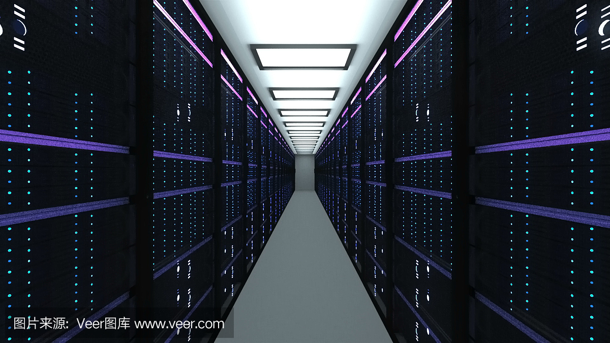 數(shù)據(jù)中心的現(xiàn)代服務(wù)器室內(nèi)部,網(wǎng)絡(luò)和互聯(lián)網(wǎng)通信技術(shù),大數(shù)據(jù)存儲和云服務(wù)概念,3d渲染